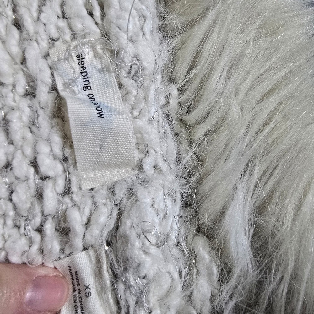 Sleeping on Snow Cardigan XS Ivory Faux Fur Collar Metallic Knit Open Front - Picture 4 of 6